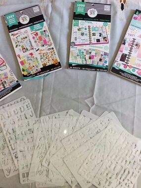 Happy Planner Sticker Books & White Letter Stencil Set - Teal, Pink, Black